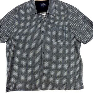 Nat Nast Shirt Mens XL Blue Silk Geometric Short Sleeve Casual Bowling Top